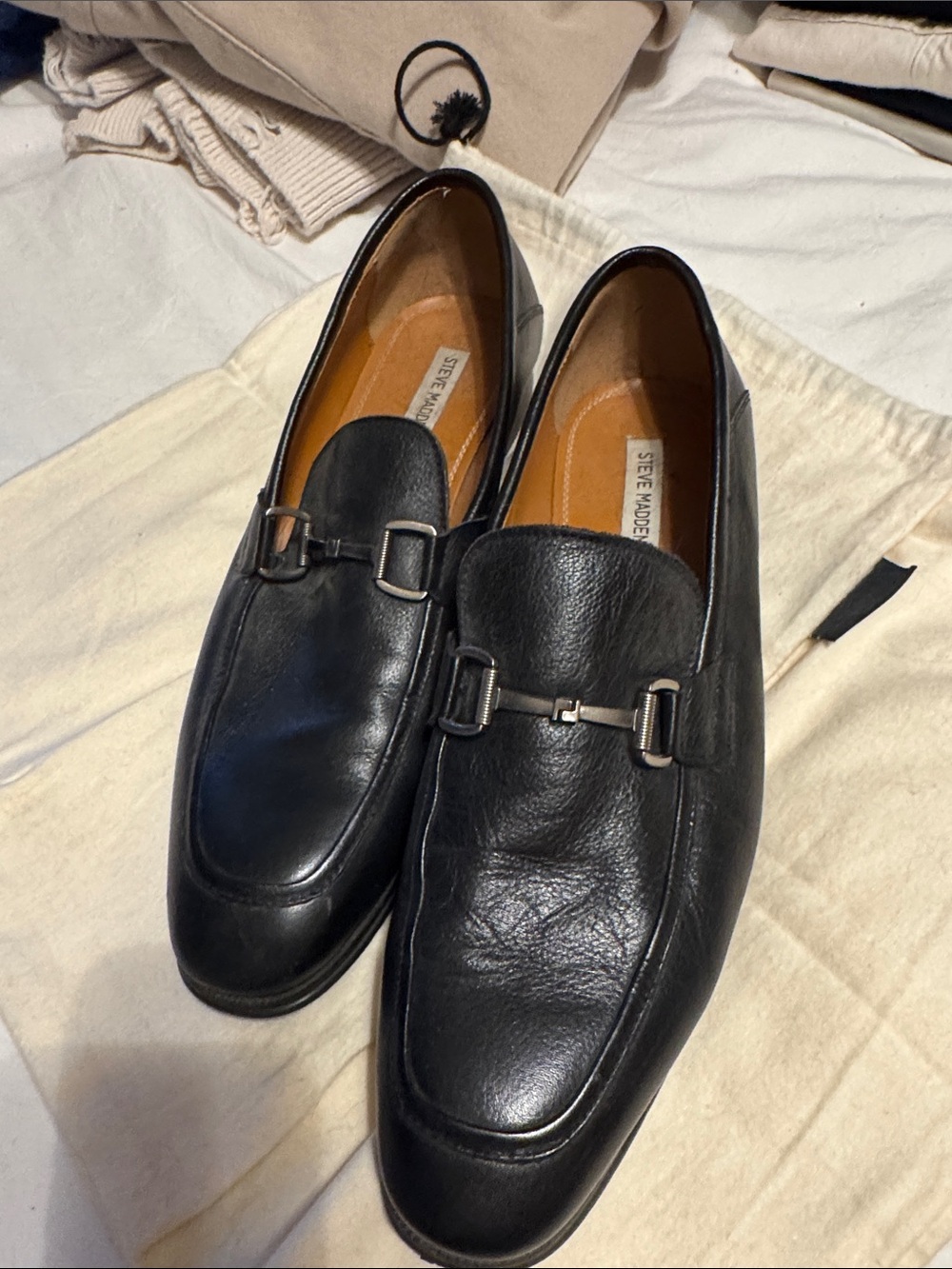 Steve Madden Black Leather Bit Loafers for Men